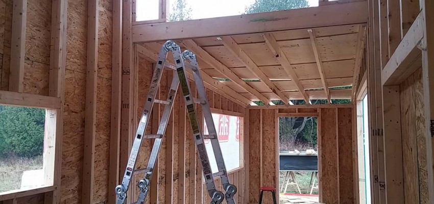 Interior shot of greenmoxie tiny house framing